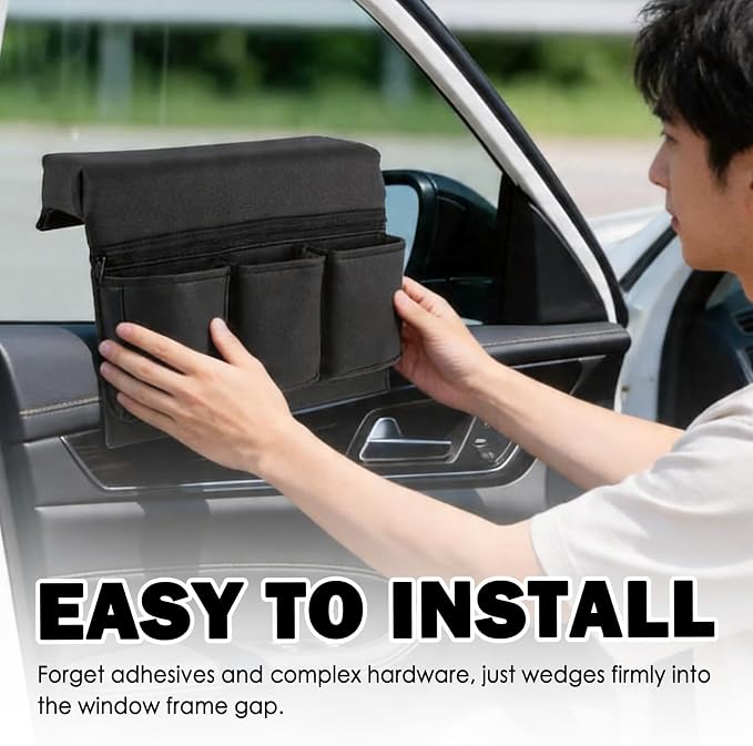 Leather Car Window Armrest,2026 Upgraded Car Armrest Storage Box for Window with Multiple Pockets to Relieve Arm Fatigue,Universal Cars Door Armrests Pad for Long Drives