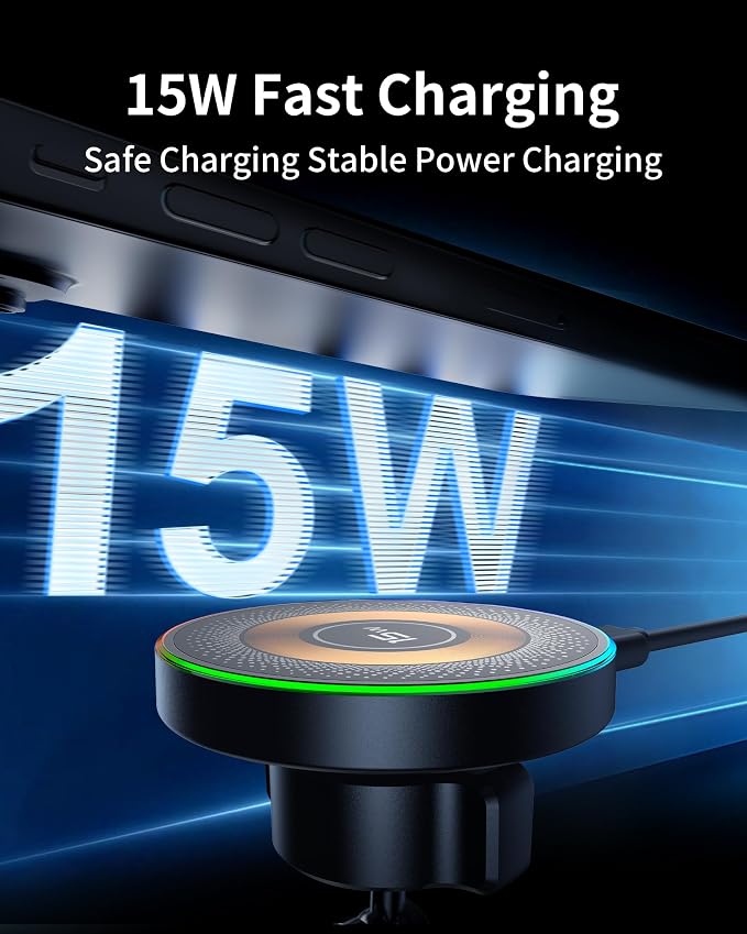 Magnetic Car Phone Holder, 15W for MagSafe Car Mount Charger(Fast Wireless Charging,Vacuum) 360°Adjustable Car Mount for Women Men iPhone 17-12