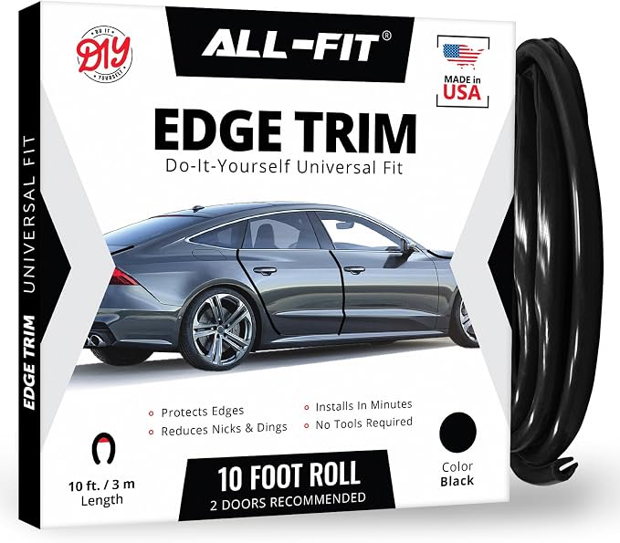 Car Door Edge Protector – Universal DIY Edge Trim to Prevent Scratches & Dings – Flexible Adhesive Molding Trim for Cars, Trucks & SUVs (10 Ft - Black)