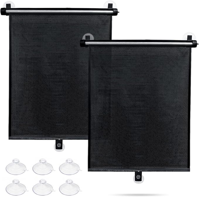 Car Window Shade for Side Windows, 2 Pack Sun Shade Retractable for Car Blocks Heat and UV Rays Glare Protection Roller Sunshade Visor for Baby, Kids, Pets, Passengers