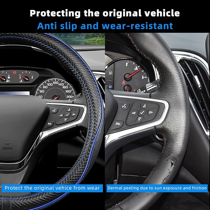 Car Steering Wheel Cover for Chevy Silverado 1500 2500 3500, Tahoe, Equinox,Traverse,Colorado, Automative Accessories for Chevy, Sporty Design,Blue
