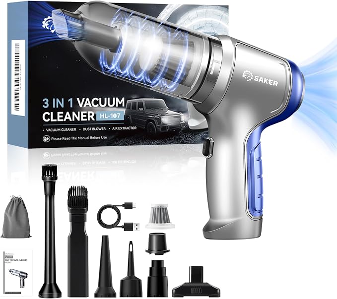 Car Vacuum Portable Cordless 15000PA,3 in 1 Handheld Vacuum with Brushless Motor for Car, Office and Home Cleaning Blue HL107B