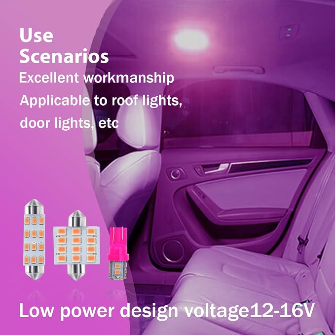24 PCS Car LED Lights, Interior Replacement Bulbs for Car Interior Lights Dome Lights Plate Lights Map Lights Door Lights License,Compatible with All Vehicles(Pink)
