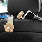 4PCS Car Headrest Hooks, Cute Flower Vehicle Seat Organizer Hooks for Purses and Bags, Portable Automotive Purse Hanger Holder Decoration, Universal for SUV, Sedan, Truck (Beige/White)