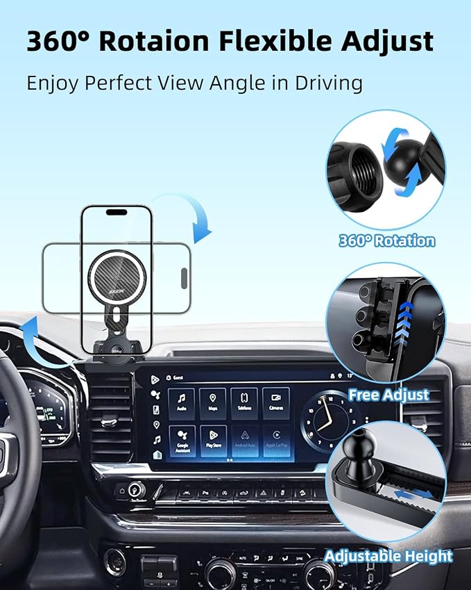 PZK Car Phone Holder for 2022-2026 Chevy Silverado/GMC Sierra 13.4'' Screen | Magnetic 15W Fast Wireless Charger Car Phone Mount Magsafe With 360° Rotating Extension Rod Hands-Free Phone Cradles