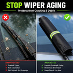 2Pcs Windshield Wiper Covers, 210D Heavy Duty Waterproof Wiper Blade Protector for Rain Snow Bird Poop, Universal Fit 25.5" Covers Sleeves with Reflective Strip for Cars, RVs, Trucks