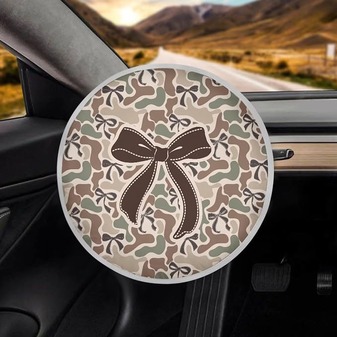 Camo Bow Steering Wheel Cover Sun Shade Universal Anti-Heat Aluminum Foil Auto Interior Protector,Block UV Rays Cool in Summer Universal for Cars Truck SUV Van