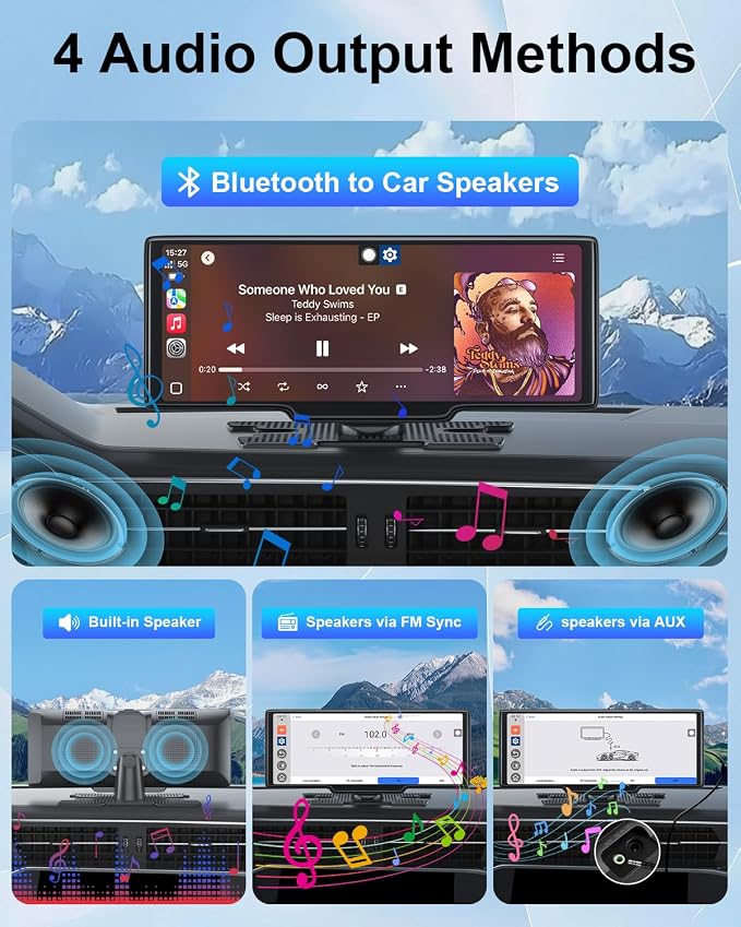 HK5 Carplay Screen for Car, 10.26’’ HD Wireless Apple Carplay & Android Auto Touchscreen with Backup Camera, Car Play Screen iOS 26 Compatible, GPS Navigation/Mirror Link/Siri/FM (No Front Camera)