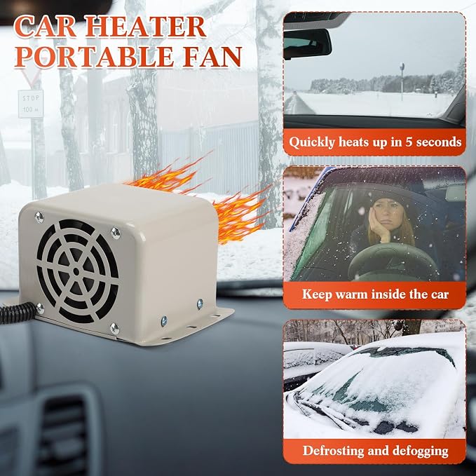 12V 800w Car Heater 2 Hole Portable Windshield Defroster Kit Winter Fast Heating Electric Automobile Interior Heaters Low Noise Removing Window Defogger with Cigarette Lighter for 12V Vehicle