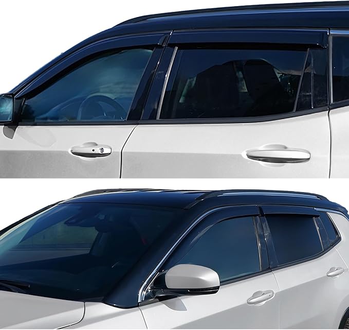 Tape On Window Visors Rain Guards for 2017-2026 Jeep Compass, 4-Piece Set | Window Deflectors Rain Sun Wind Guards Shade for Compass 17-26,Weatherproof & Easy Installation,Car Accessories