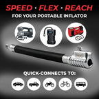 SKÖG Chuck Mates Flex360 7” Tire Inflator Hose Extension with Patented RatchetSeal Self-Locking Chuck – Compatible with Portable Tire Inflators (Open Flow)