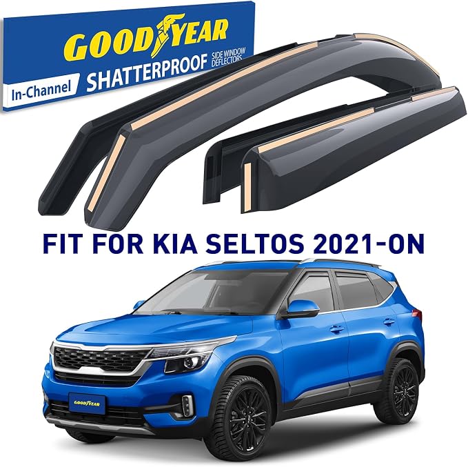 Goodyear Shatterproof in-Channel Window Deflectors for Kia Seltos 2021-2026, Rain Guards, Window Visors for Cars, Vent Deflector, Car Accessories, 4 pcs - GY008487