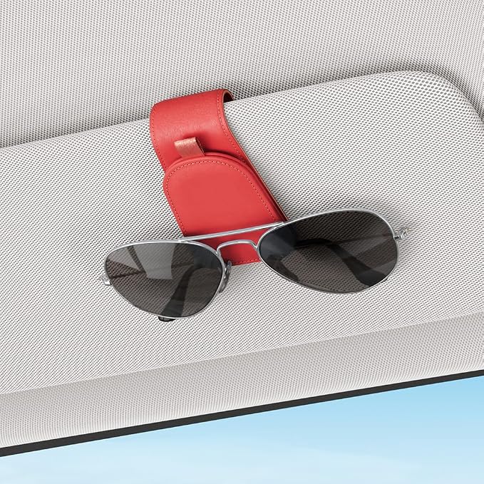Sunglass Holder for Car Visor, Red, 2 Packs | Suede Cloth, Magnetic, Organizer for Car Accessories