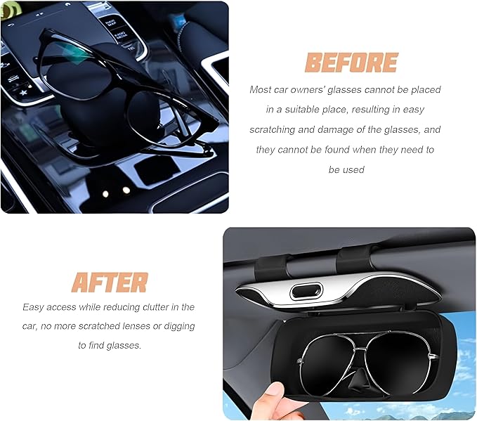 Sunglasses Holder for Car Sun Visor, Protective Automotive Eyeglasses Storage Case Hanger, Soft Vehicle Interior Glasses Organizer Box Accessories, Universal Fit (Carbon Fiber)