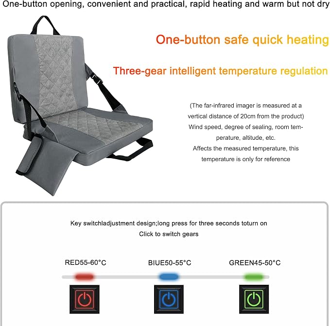 Heated Stadium Seats for Bleachers,Foldable Heated Seat Cushion,Portable Seat Pad,USB Powered Great for Outdoor Sports,Concerts,Camping (No Power Bank) (Grey)