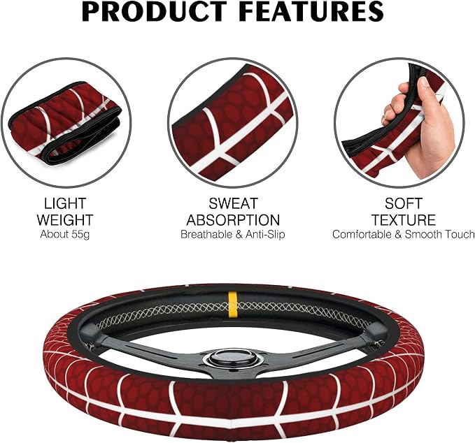 Red Spider Web Cobweb Car Steering Wheel Cover, Non-Slip Absorbing Sweat Car Wheel Cover Accessories for Men Women,Universal 15" Fit Auto SUV Vans Trucks