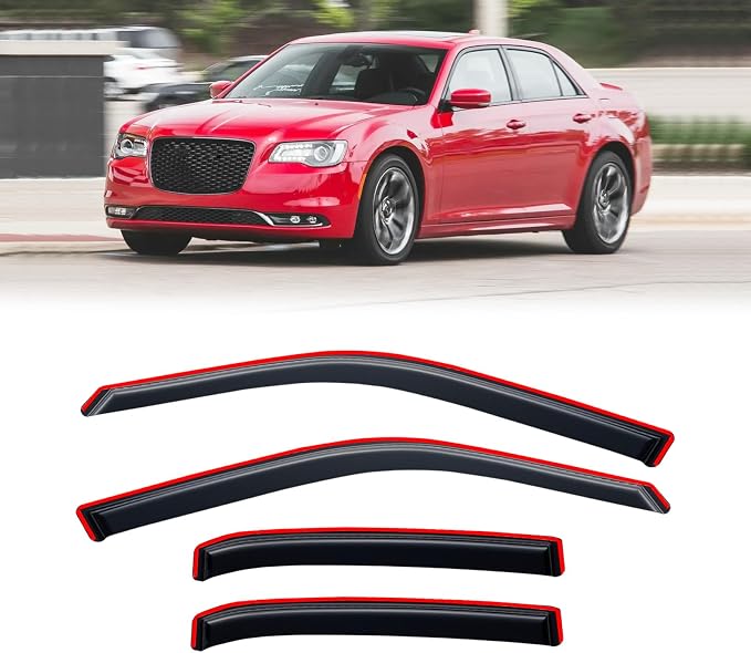 in-Channel Rain Guards for 2011-2023 Chrysler 300, Window Visor Shields Vent Deflector Shade Wind Dark Smoke 2012 2013 2014 2015 2016 2017 2018 2019 2020 2021 2022, Tape-On Inside-Mount, 4PCS