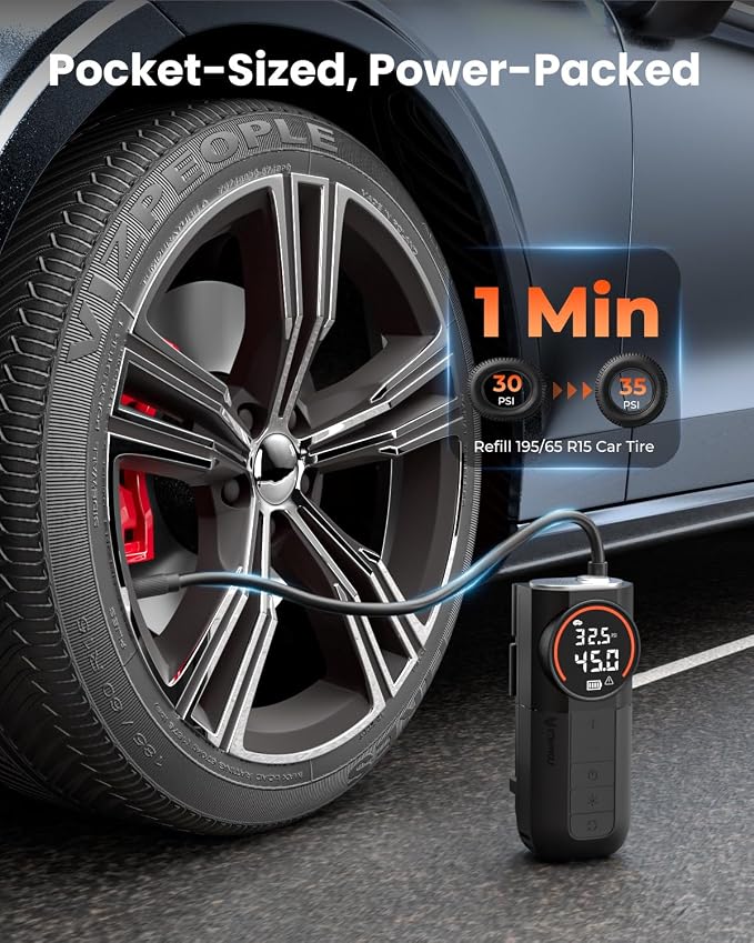 S1 Tire Inflator Portable Air Compressor, 160PSI Air Pump for Car Tires, Bike, Motorcycle, Balls, Fast Inflation Tire Pump, Cordless bike Pump with LED Light & Digital Pressure Gauge (Black)