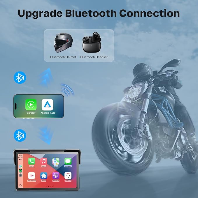 Motorcycle CarPlay Screen with Android Auto – 7” Waterproof GPS, Pantalla para Moto, Apple CarPlay, Navigation System for Motorcycle, Dual 2K Dash Cam Bluetooth Audio,64GB&TPMS with Magnetic