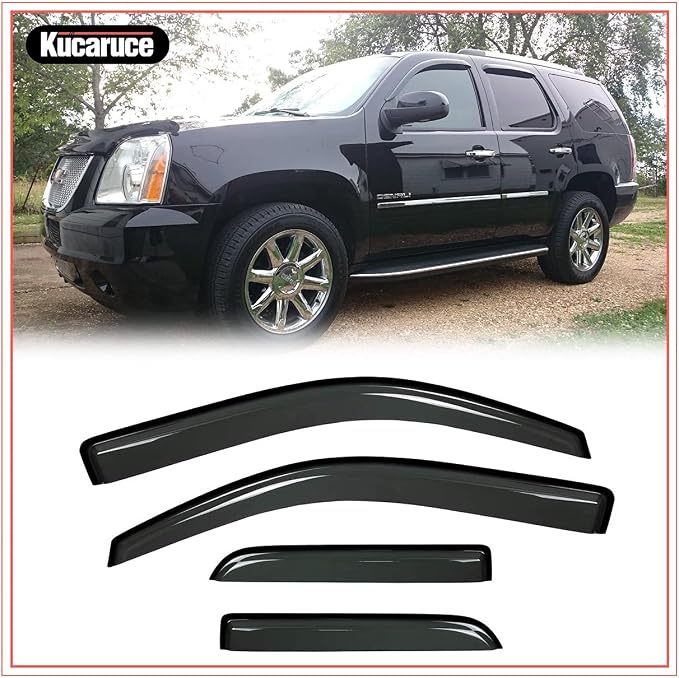Side Window Visor Wind Vent Deflector, 4pcs Out-Channel Tape-On Nice Sun Rain Guards Set fit for 2007-2014 Chevrolet Tahoe, 2007-2014 GMC Yukon (Not Fit Yukon XL Model) 94514