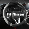 Flat Bottom Car Steering Wheel Cover for Nissan,D Shaped Steering Wheel Cover for Rogue,Altima,Kicks (Black+Gray-Standard Size)