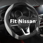 Flat Bottom Car Steering Wheel Cover for Nissan,D Shaped Steering Wheel Cover for Rogue,Altima,Kicks (Black+Gray-Standard Size)