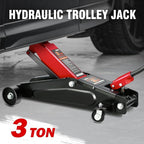 DNA Motoring 3 Ton Low Profile Floor Jack, 3 tons (6000 lbs) Capacity Fast Lift Hydraulic Trolley Service/Floor Jack, 7.7-21" Lifting Range, Red, TOOLS-00674-RD
