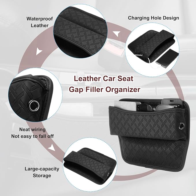 2pcs Car Seat Gap Filler Organizer 11.5 x 8 x 2.1 Inch Leather Universal Car Organizer Storage Box Between Seat and Console for Phone Sunglasses Keys, Black