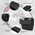 2pcs Car Seat Gap Filler Organizer 11.5 x 8 x 2.1 Inch Leather Universal Car Organizer Storage Box Between Seat and Console for Phone Sunglasses Keys, Black