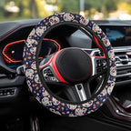 Steering Wheel Cover for Women, Hippie Flower Skull Sweat Absorbing Non-Slip Steering Wheel Protection Case, Machine Washable Elastic Flexible Universal 14 to 15 inch