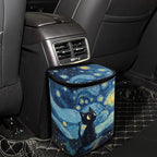Cat Starry Night Print Car Trash Can with Lid, Leak Proof Auto Trash Bag Hanging Vehicle Garbage Can Multipurpose Storage Container for Back Seat Road Trip