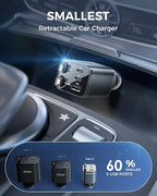 2026 Ultra-Compact Retractable Car Charger, 5 in 1 Car Phone Charger with USB C & Apple Cables, 84W Fast Charging USB C Car Accessories Adapter for iPhone 17/16/15/14/13, Galaxy, Pixel