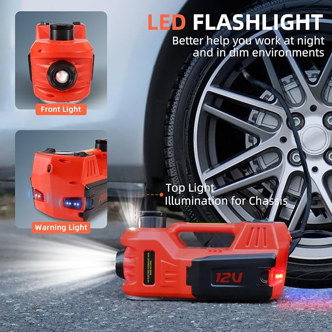 Electric Car Jack 5 Ton 12V Floor Jack with Inflator Pump Portable Hydraulic Jack Vehicle Lift for Car SUV Sedan MPV Tire Change with Led Light