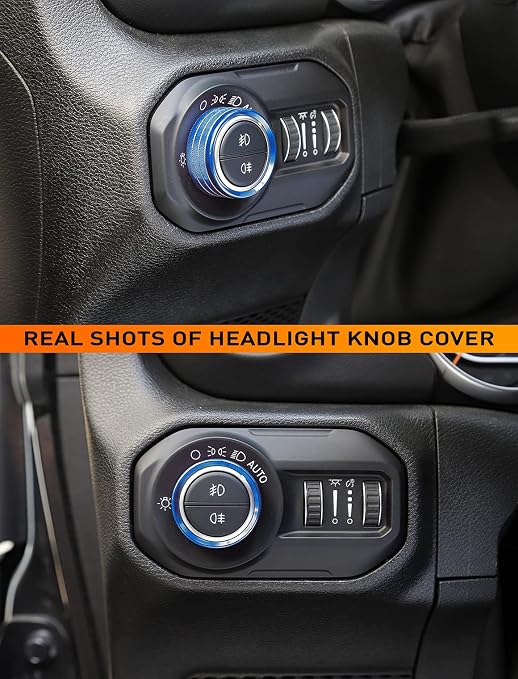 HVAC Climate Control Panel Knob Trim Kit & Light Control Switch Cover, Air Conditioner Knob Aluminum Alloy Ring for 2018-2024 Jeep Wrangler JL JLU & Gladiator JT, Interior Accessories, Blue