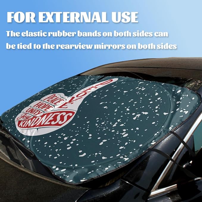 Positive Car Windshield Sunshades Peace Hope Kindness Motivation Front Window Sun Shade Rays Sun Shade Visor Protector for Car Sedan Truck SUV Accessories 59" L x 31.5" W