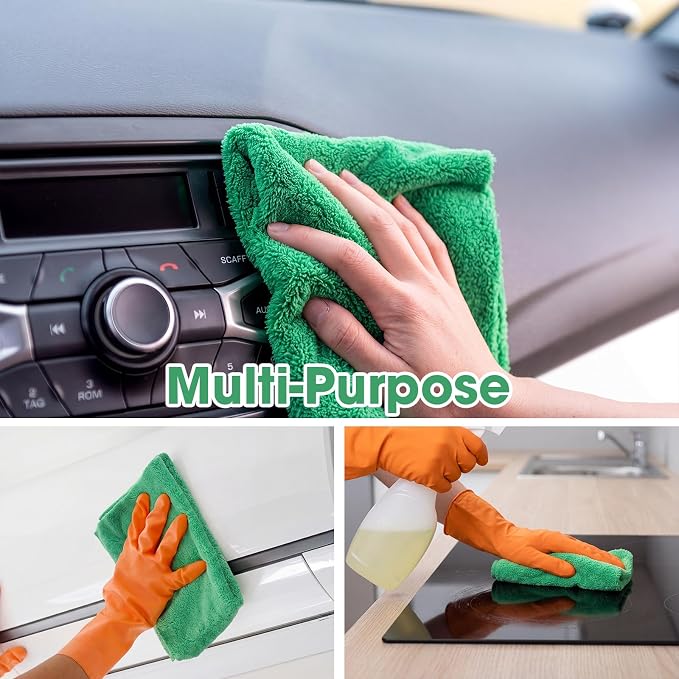 30 Pcs 16 x 16 Inch Edgeless Microfiber Plush Towels for Cars Detailing Drying Wash Polishing Absorbent Cleaning Cloths, 500 GSM (Grass Green)