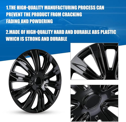 17 Inch Hubcaps Set of 4 Universal Wheel Rims Cover Hubcaps | Snap On Car Truck SUV Steel Wheels Hubcap High quality and durable ABS+PC Material (17-Inch, Black )