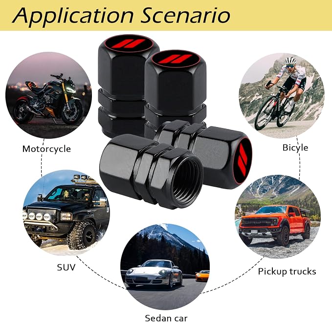 4Pack Sports Tire Valve Caps Universal Tire Air Cap Valves Stem Covers | Aluminum Alloy Rust-Proof Corrosion Resistant Leak-Proof Valve Stem Caps,for Auto SUV Truck Bicycle,Sports Gifts for Drivers