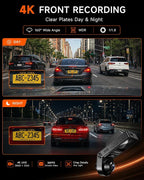 360° Dash Cam Front and Inside 4K+2.5K, 2 Channel Dashcam for Car, 185° Cabin Fisheye Car Camera with Night Vision, WiFi APP, GPS, G-Sensor, Parking Mode and 64GB Card Included