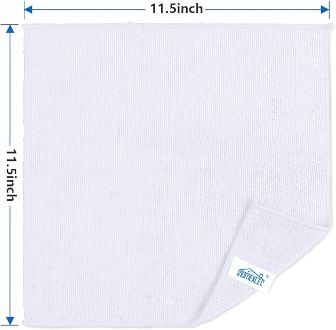 White Cleaning Rags 5 Pack, Highly Absorbent Microfiber Cleaning Cloth for Kitchen, Lint Free, Scratch-Free, Reusable Microfiber Towels for House, Window and Glass, Cars, 11.5 X11.5 inch