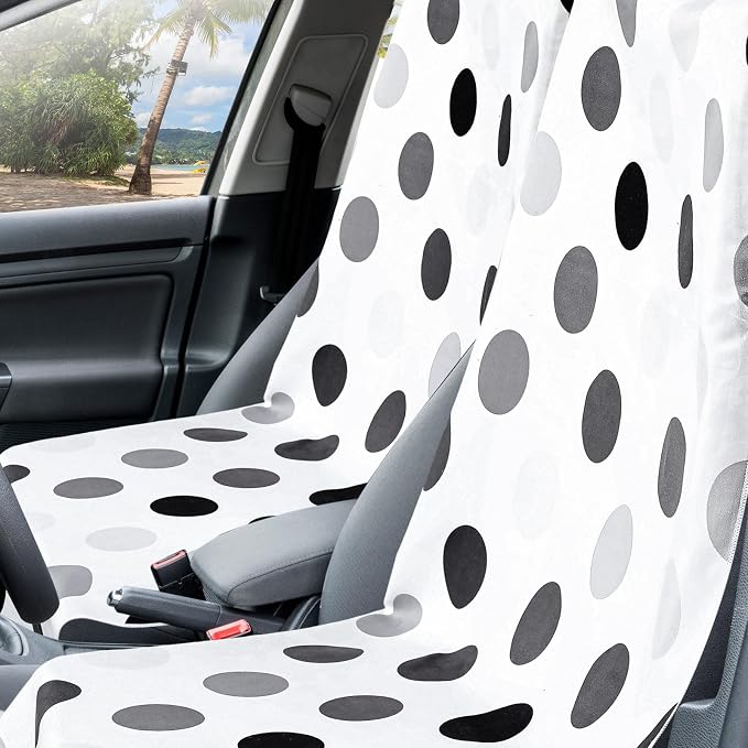 Car Seat Towel Covers with Storage Bag, 63 x 32 Inch Universal Non Slip Waterproof Sweat Protector for Car Truck, Gym Swimming Running, Machine Washable(2 Pack,Black and Gray Dots)