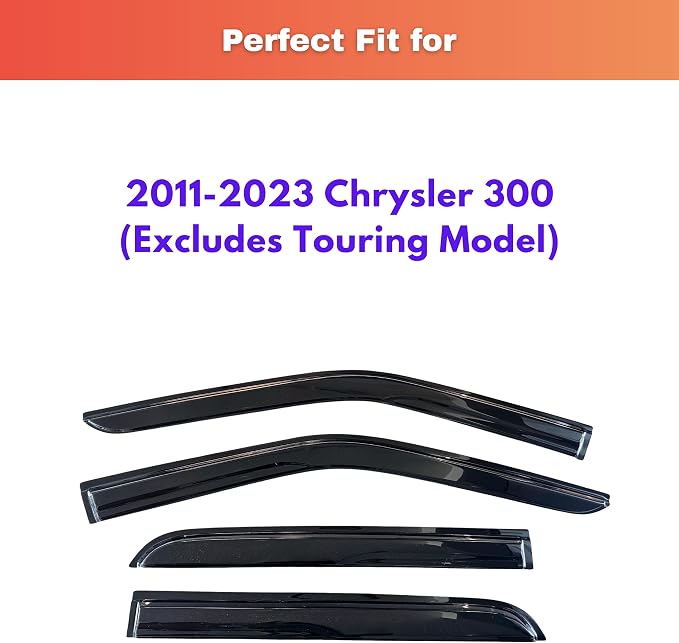 KPY Rain Guards Fit for 2011-2023 Chrysler 300, Out-Channel Window Visors Vent Wind Deflectors 4PC, Car Accessories for 11-23 Chrysler 300 (Excludes Touring Model)