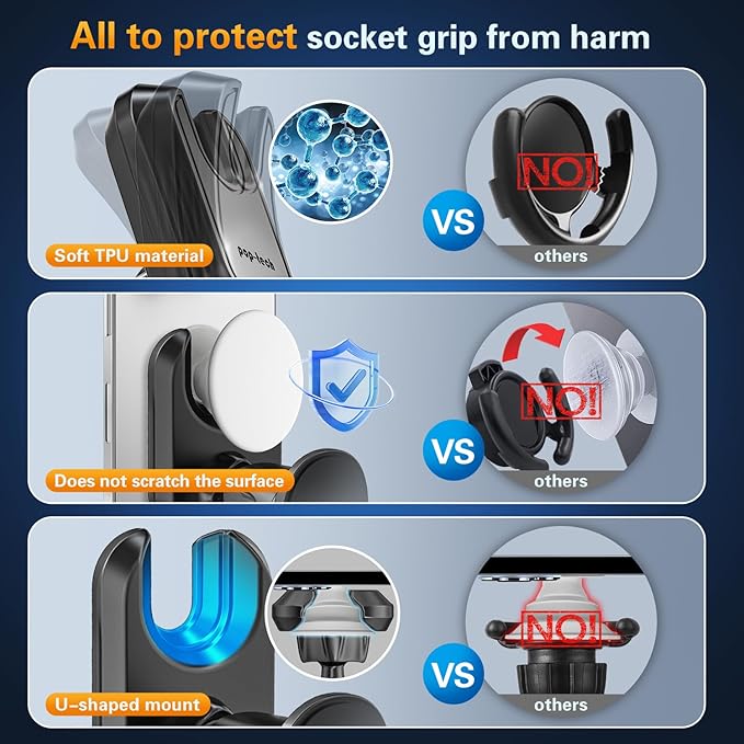 Car Vent Phone Mount for Thick Socket Grip, Air Vent Clip Phone Holder Compatible with Magsafe Wallet Black & iPhone Samsung Card Holder, Cellphone Stand with Sticky Adhesive