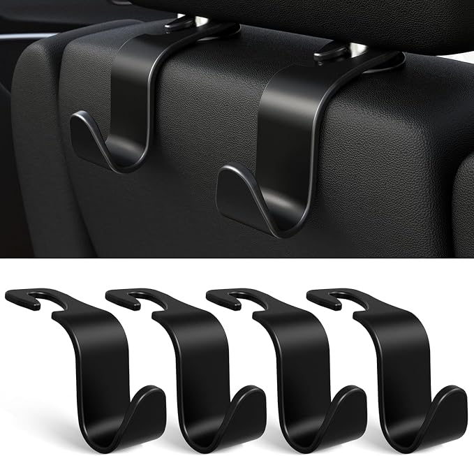 4 Pack Car Headrest Hooks for Porsche Macan 2014-2025 2026, Seat Organizer Hanger Storage Hook Heavy Back Seat Holder Handbag Car Accessories
