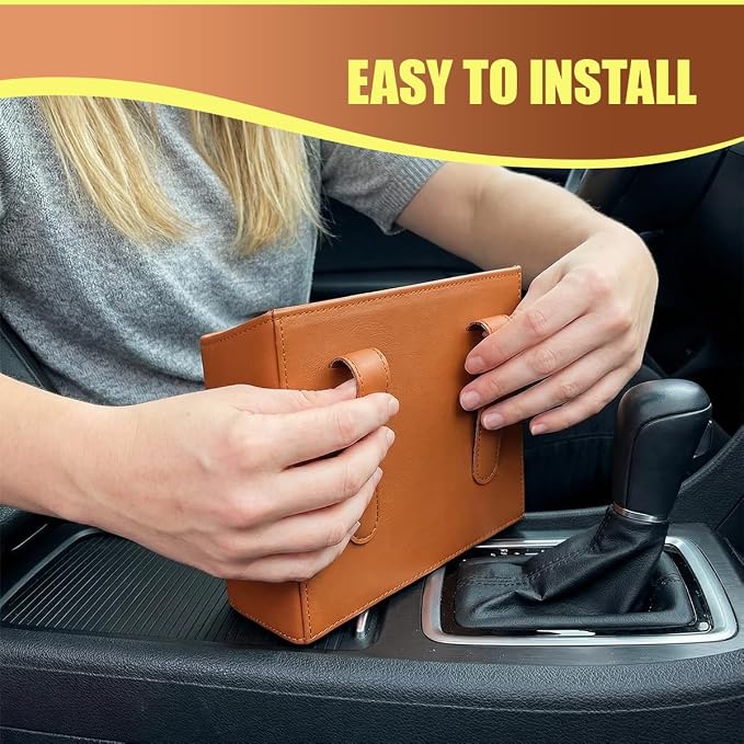 Leather Car Trash Can, Clip on Small Car Garbage Can, Waterproof Leakproof Back Seat Trash Bin, Multifunctional Vehicle Storage Organizer for Trucks, SUVs (Orange)