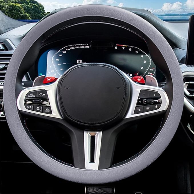 JDDRY Car Steering Wheel Cover,Silicone Steering Wheel Protector,Automotive Steering Wheel Protective Cover,Universal Fit(Gray,1PC)