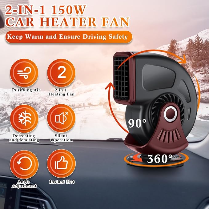 3 Pcs Car Heater & Defogger 12v 150w Rapid Windshield Defroster Portable Auto Fan Heater Plug in Cigarette Lighter 2 in 1 Fast Heating or Cooling with 360 Degree Suction(Black Red)