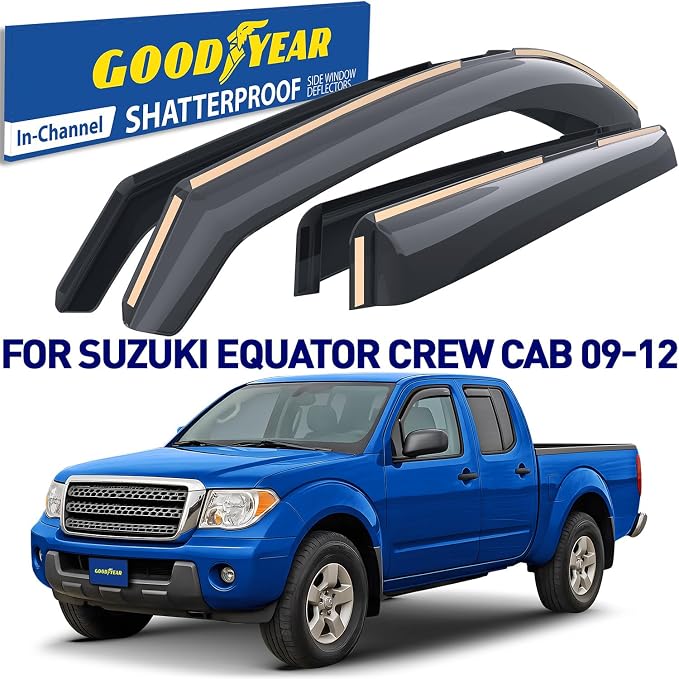 Goodyear Shatterproof in-Channel Window Deflectors for Suzuki Equator 2009-2012 Crew Cab, Rain Guards, Window Visors for Cars, Vent Deflector, Car Accessories, 4 pcs - GY007868