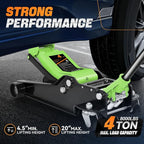 4 Ton Low Profile Floor Jack, Heavy Duty Steel Hydraulic Car Jack with Dual Pistons Quick Lift Pump, Hydraulic Racing Floor Jack, Lifting Range 4.5" to 20", Green
