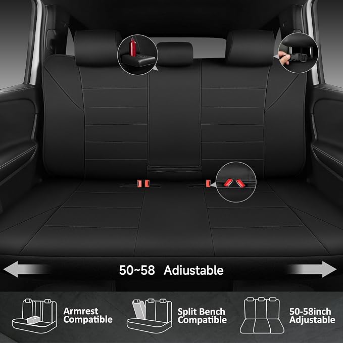Neoprene Back Seat Cover, Universal Waterproof Bench Rear Seat Cover Universal Wetsuit Car Seat Cover Fit 95% Automotive Interior Covers for Cars Sedans SUVs (Rear,All Black)